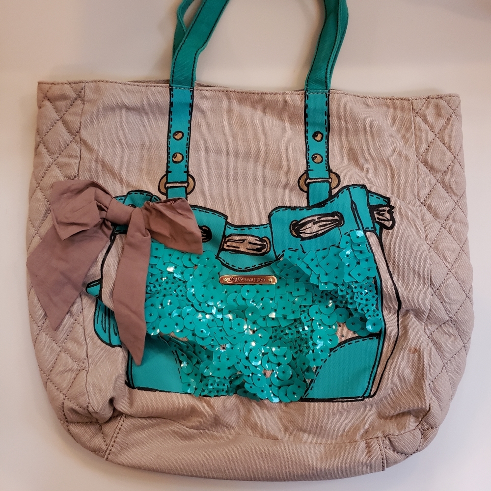 Juicy Couture Teal Sequin Canvas Tote